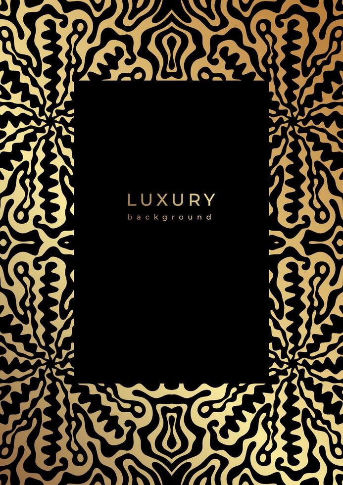 Luxury 70s style template with golden ornate frame. Gold and black wavy pattern. Frame design for cover, poster, flyer. vector