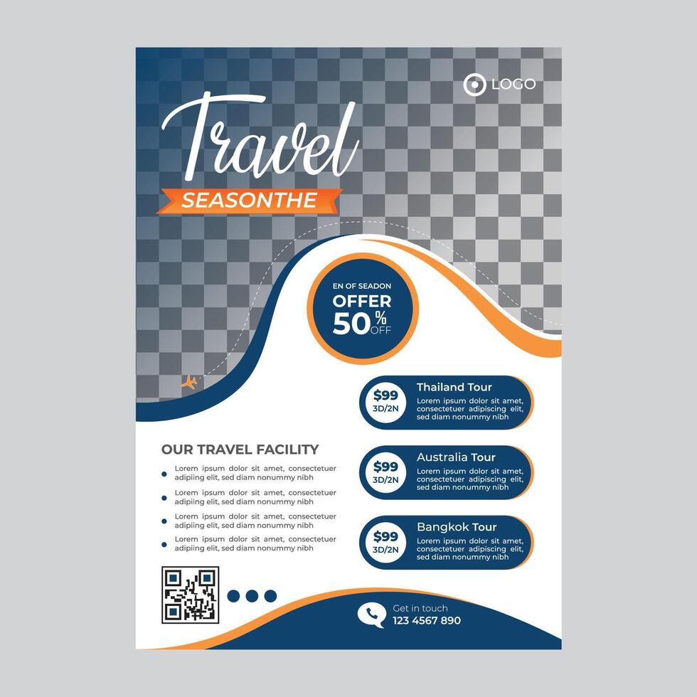 Modern travel business a4 flyer design vector