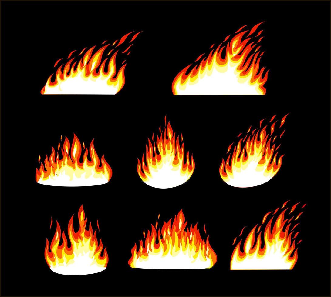 Fire flat Set of red and orange fire flame. vector