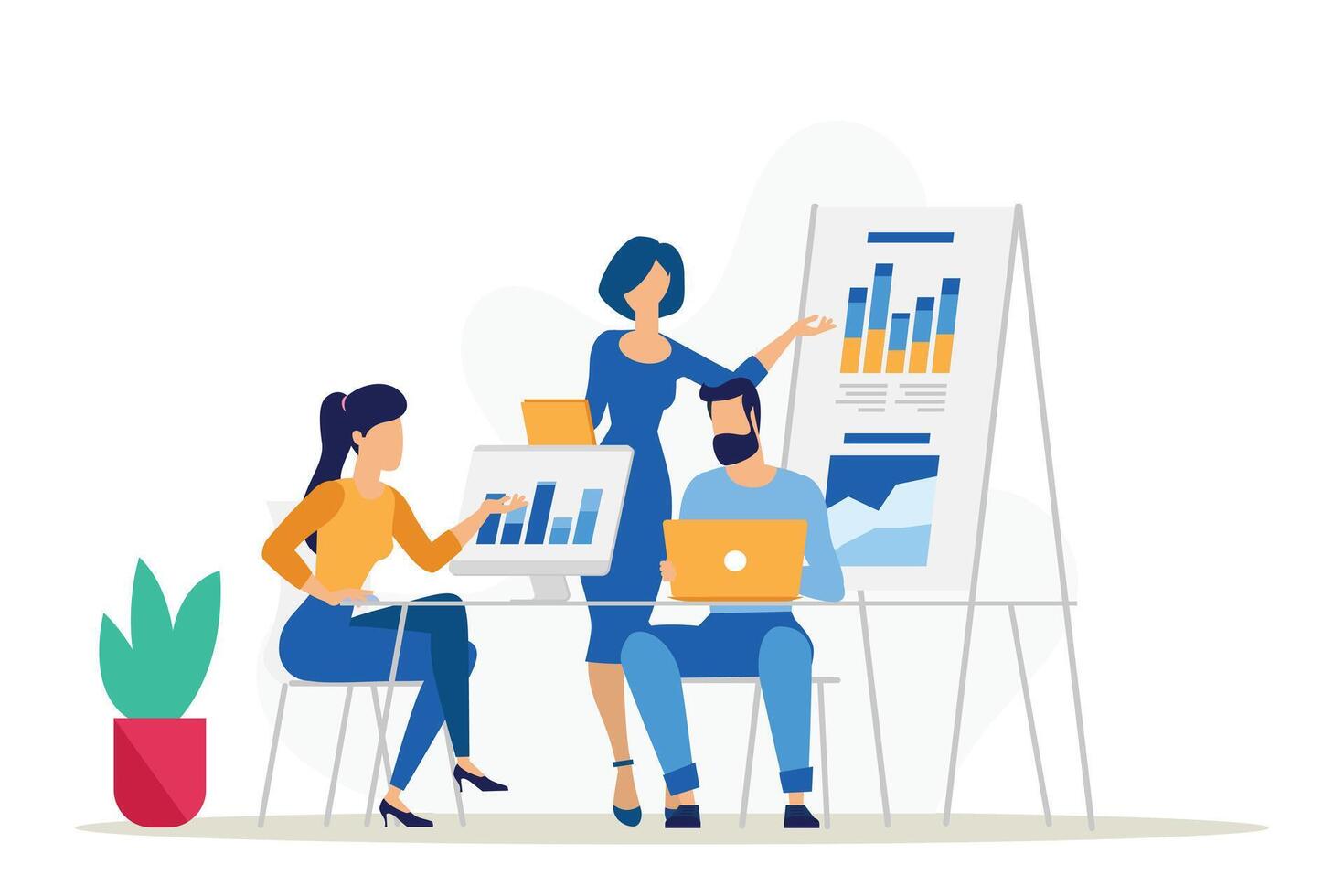 Business people working together in office. Vector illustration in flat style.
