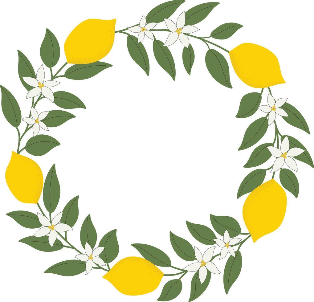 yellow lemon with leaves wreath frame border hand drawn vector illustration for invitation greeting birthday party celebration wedding card poster banner textile wallpaper paper wrap background