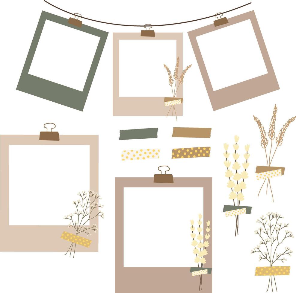 set of photo frame border background elements hand drawn vector illustration for decorate invitation greeting birthday party celebration wedding card poster banner textile wallpaper paper wrap