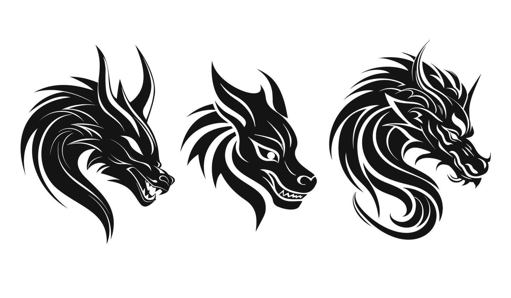 Dragon head logo mascot on white background. Vector set.