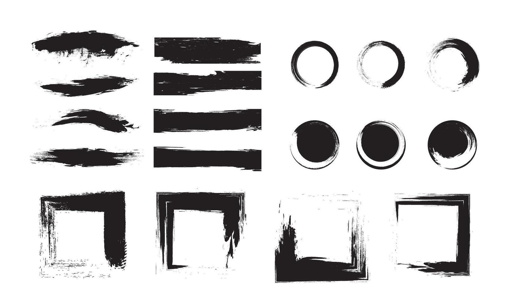 Grunge brush collection. Black set paint, ink brush, brush strokes, brushes, lines, frames, squares, grunge. vector
