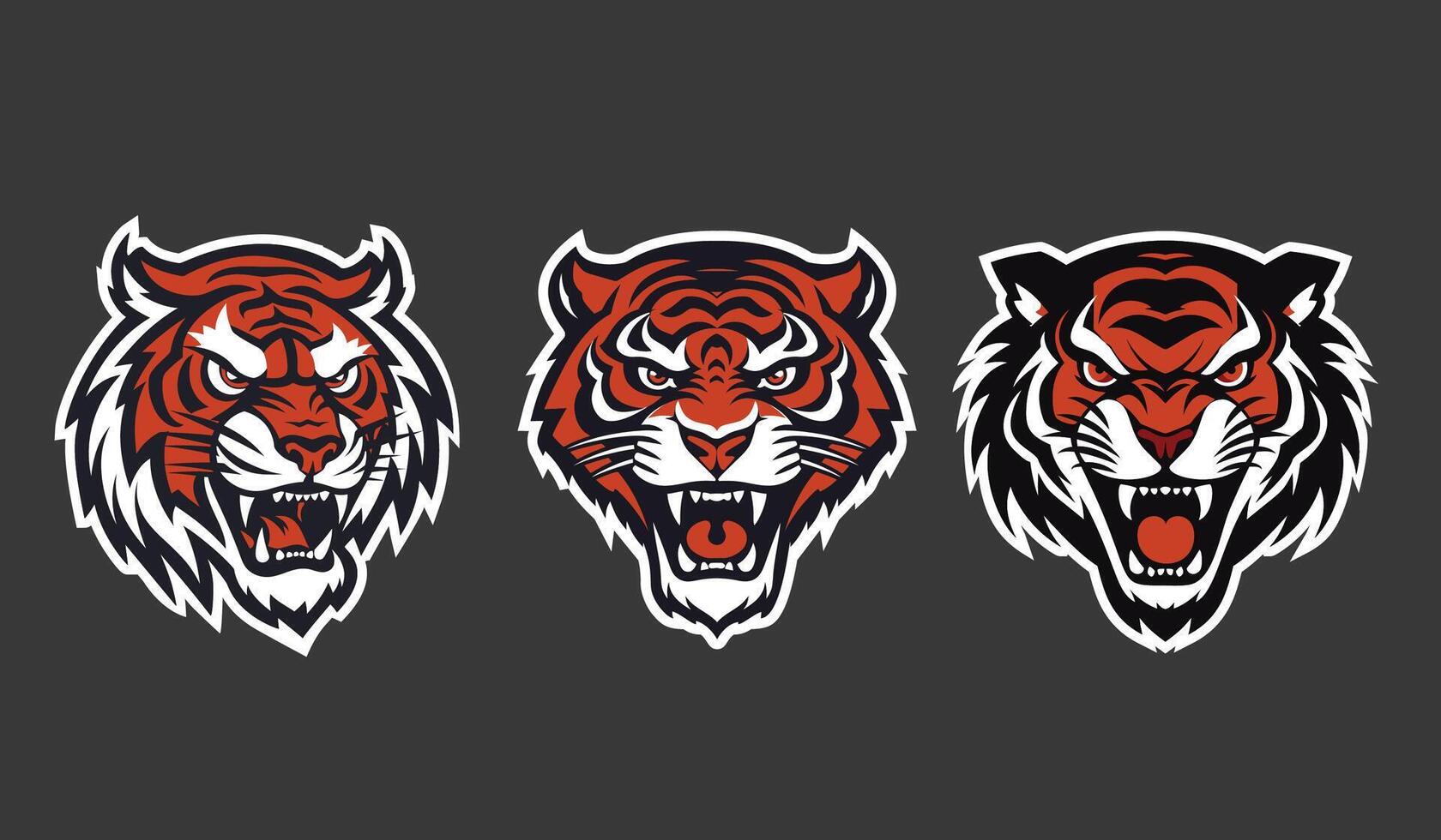 Tiger head logo mascot on white background. Vector set. Stickers.