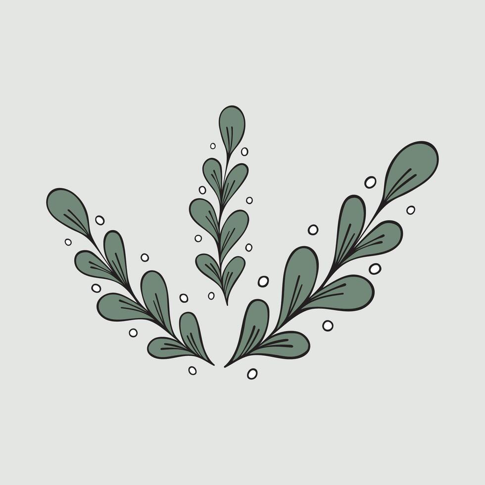 Vector illustration of green wild plants, branches on a green background.