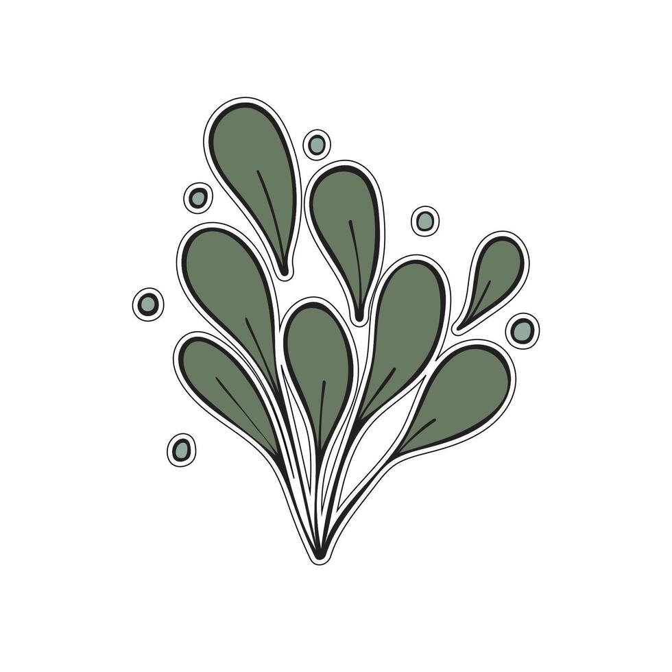 Vector illustration of green wild plants, branches on a green background.