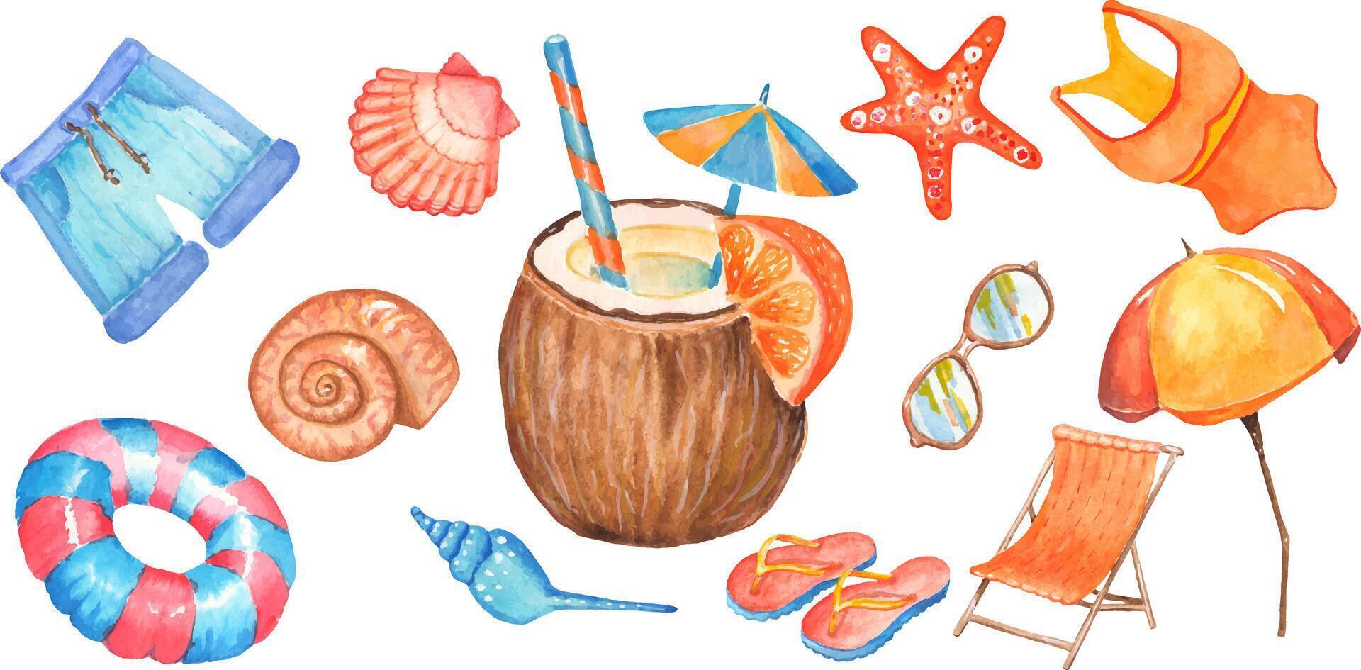 Summer collection of 12 elements. Vector. You can create illustrations and patterns yourself vector