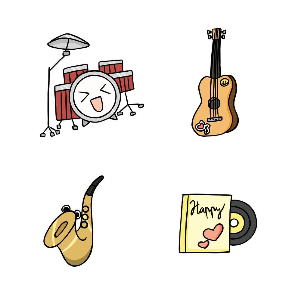 kawaii linda personaje ilustración de musical instrumentos vector