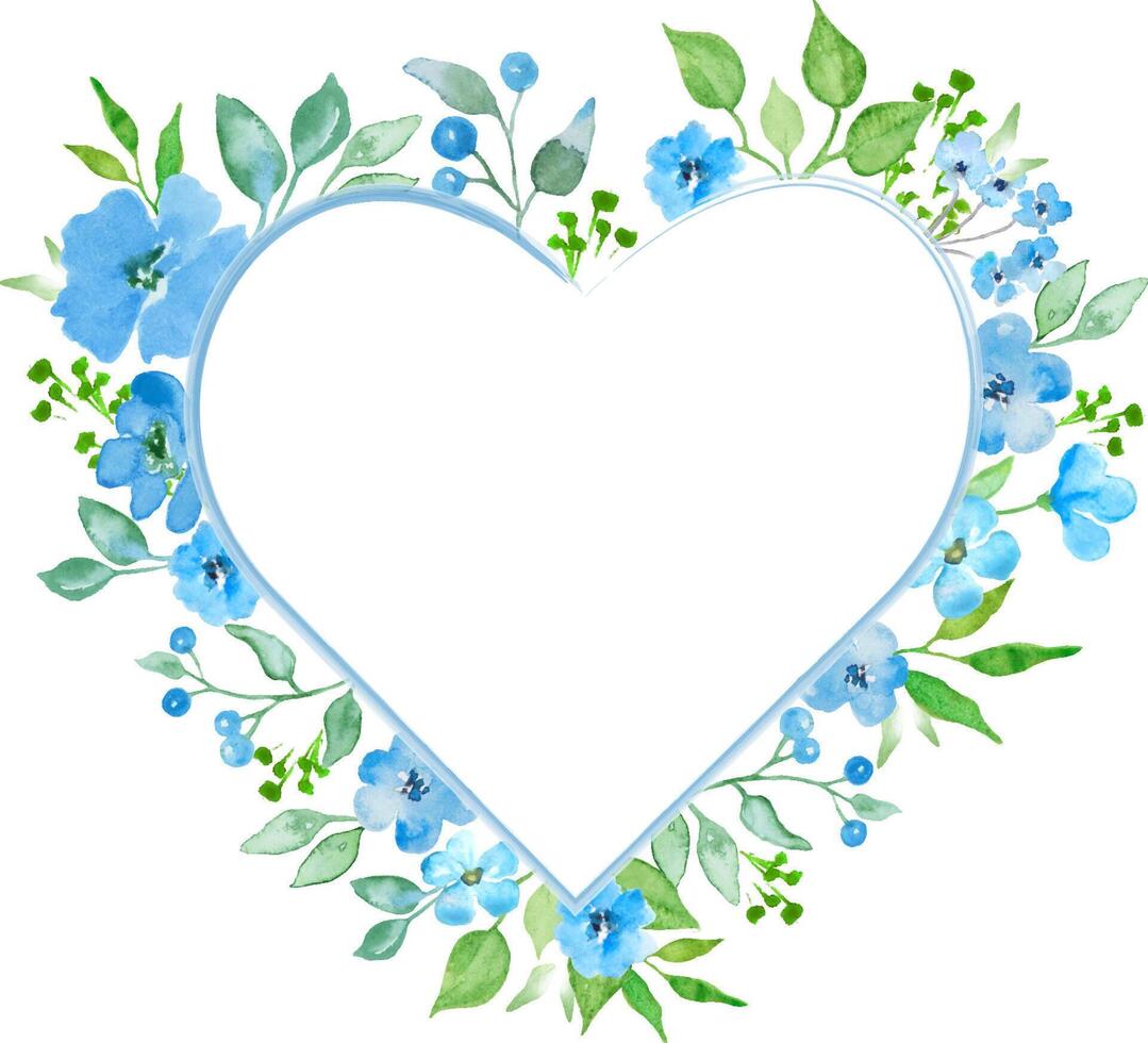 Watercolor floral heart frame. Hand drawn illustration. Vector EPS.