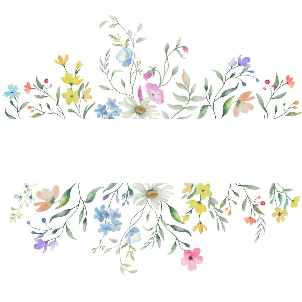 Watercolor floral greeting card. Hand drawn illustration isolated on transparent background. Vector EPS.