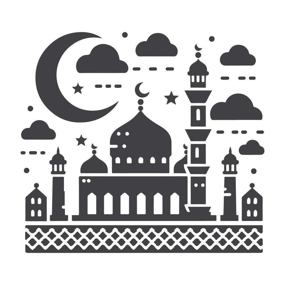 Icon elements for an Islamic theme, with a luxury style, monochrome, flat, black and white vector