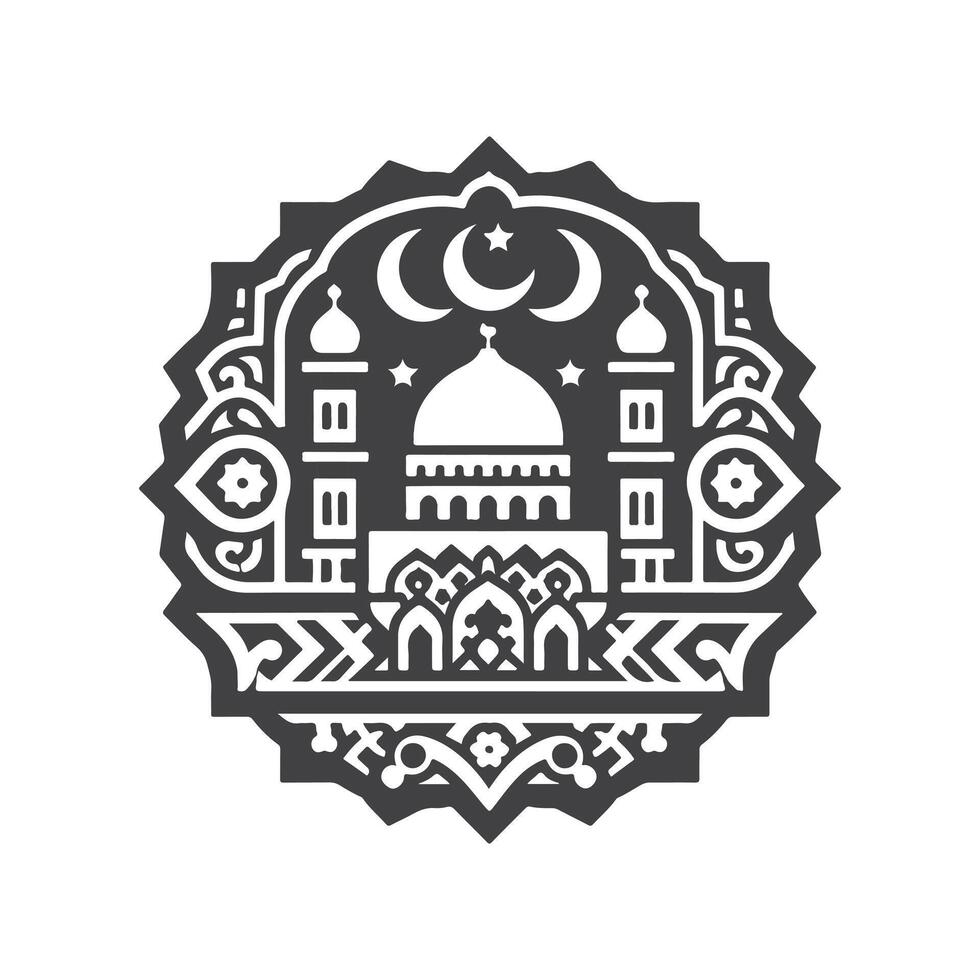 Icon elements for an Islamic theme, with a luxury style, monochrome, flat, black and white vector