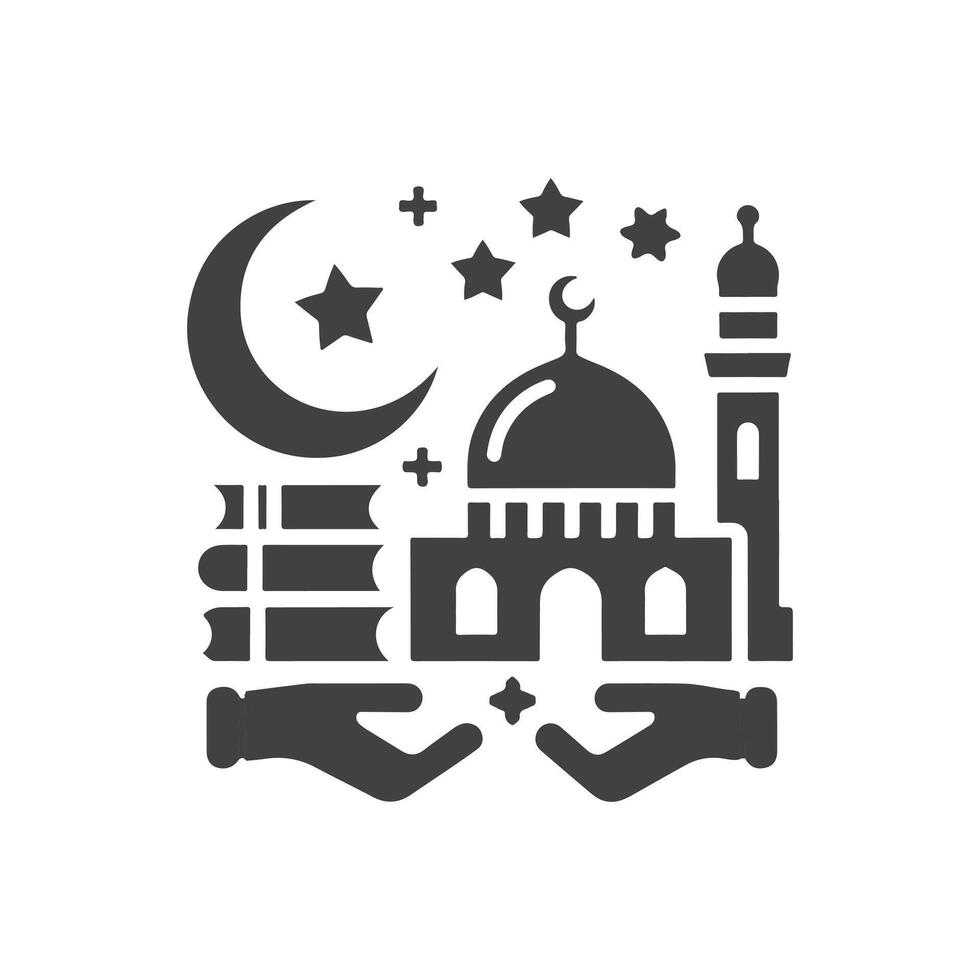 Icon elements for an Islamic theme, with a luxury style, monochrome, flat, black and white vector