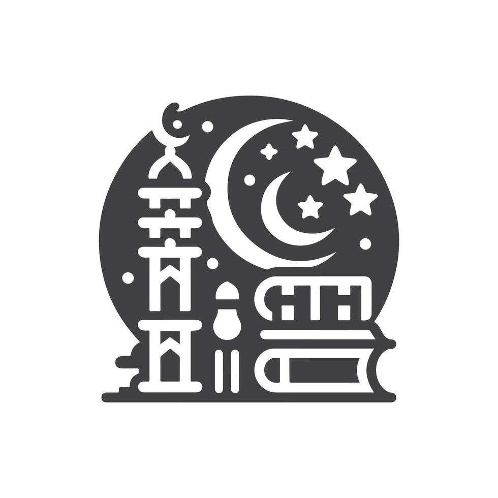 Icon elements for an Islamic theme, with a luxury style, monochrome, flat, black and white vector
