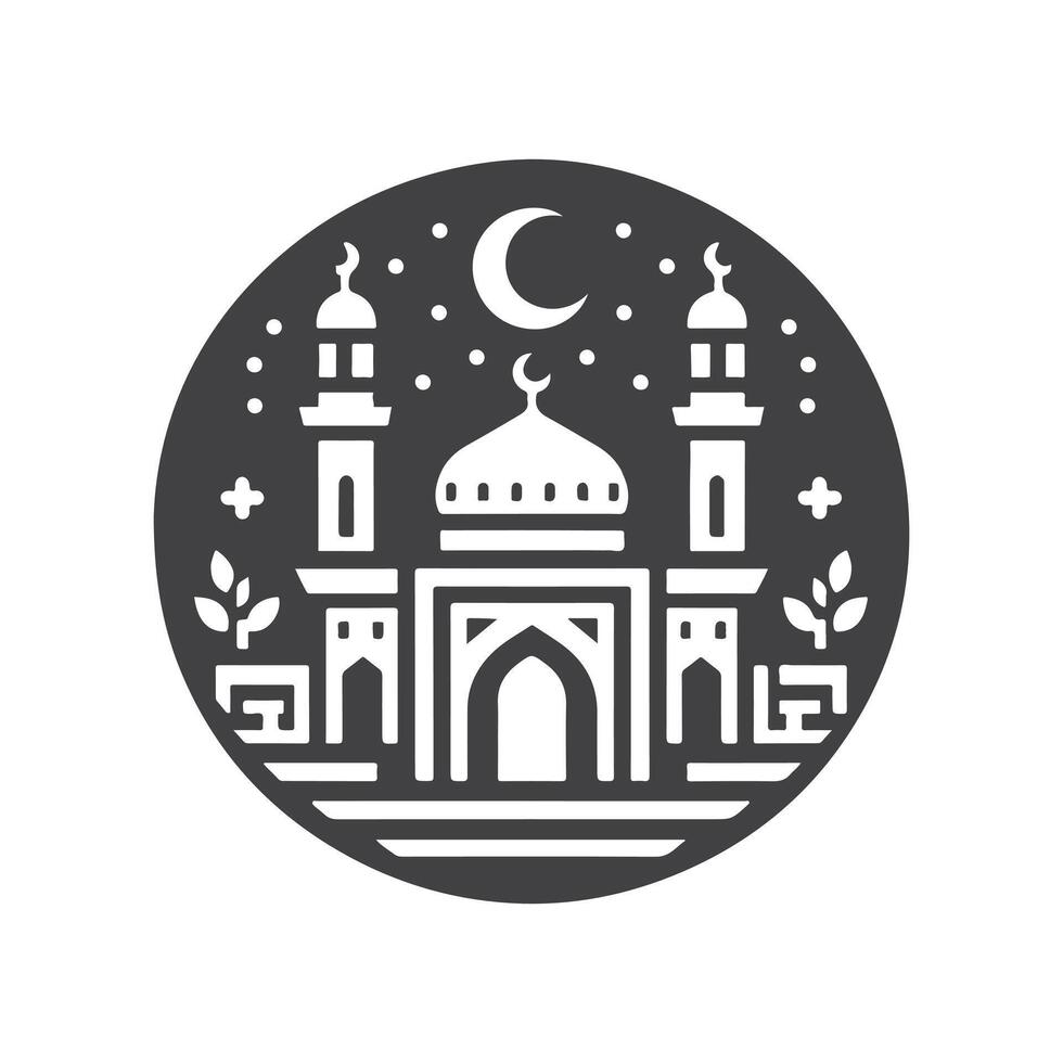 Icon elements for an Islamic theme, with a luxury style, monochrome, flat, black and white vector