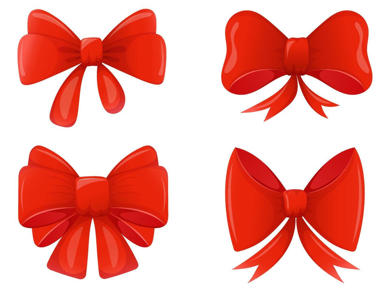 Cartoon gift red bow set vector