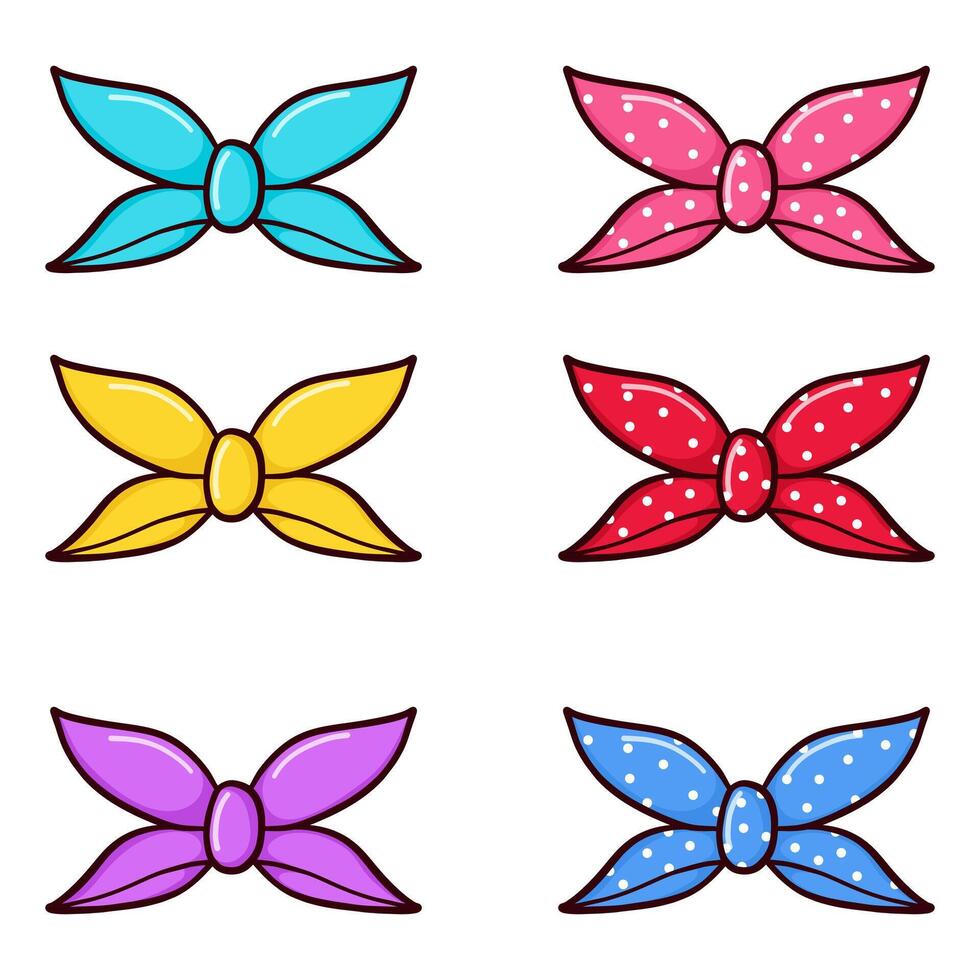 Doodle hand drawn hair, gift  color bow set vector