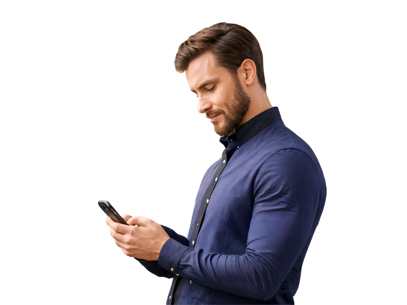 AI generated Handsome young businessman looking at his phone, lifestyle, people, isolated on transparent background png