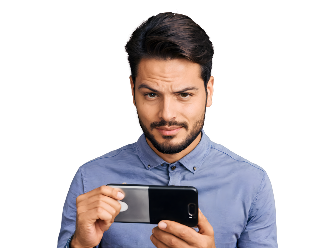AI generated Handsome young businessman looking at his phone, lifestyle, people, isolated on transparent background png