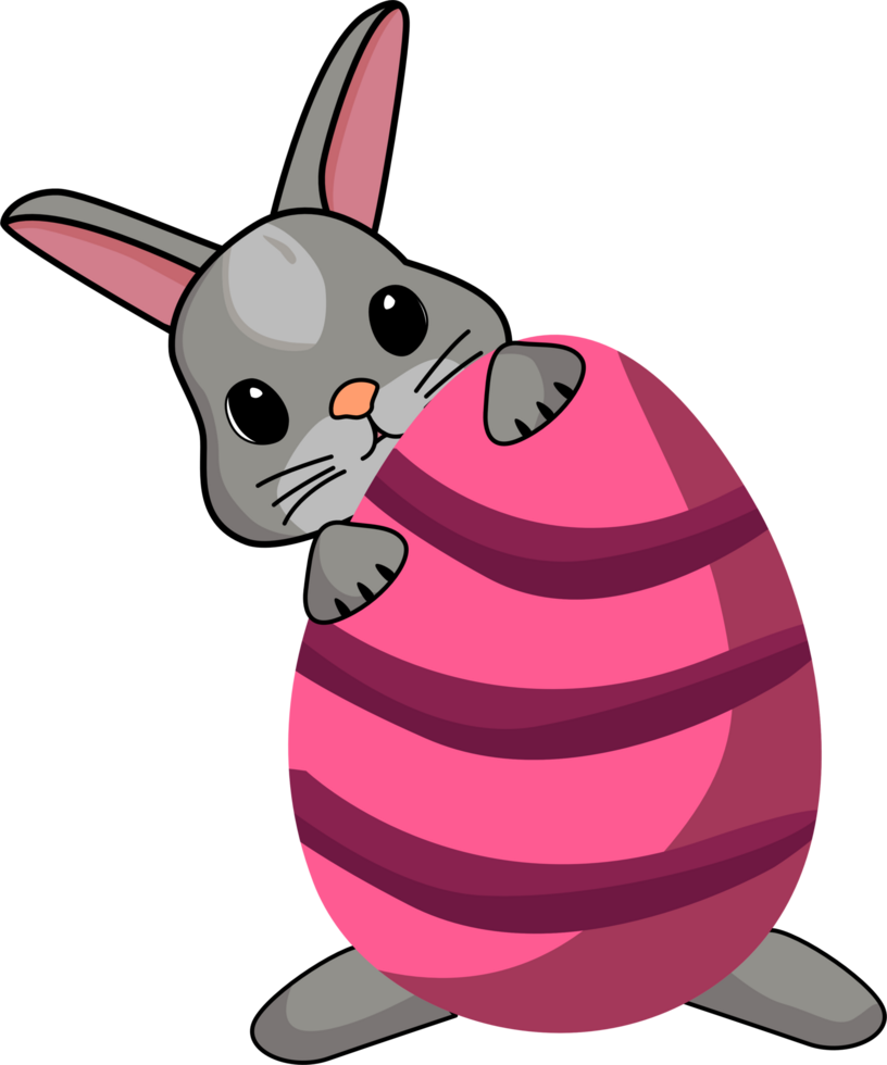 Grey Easter bunny rabbits and easter pink eggs png