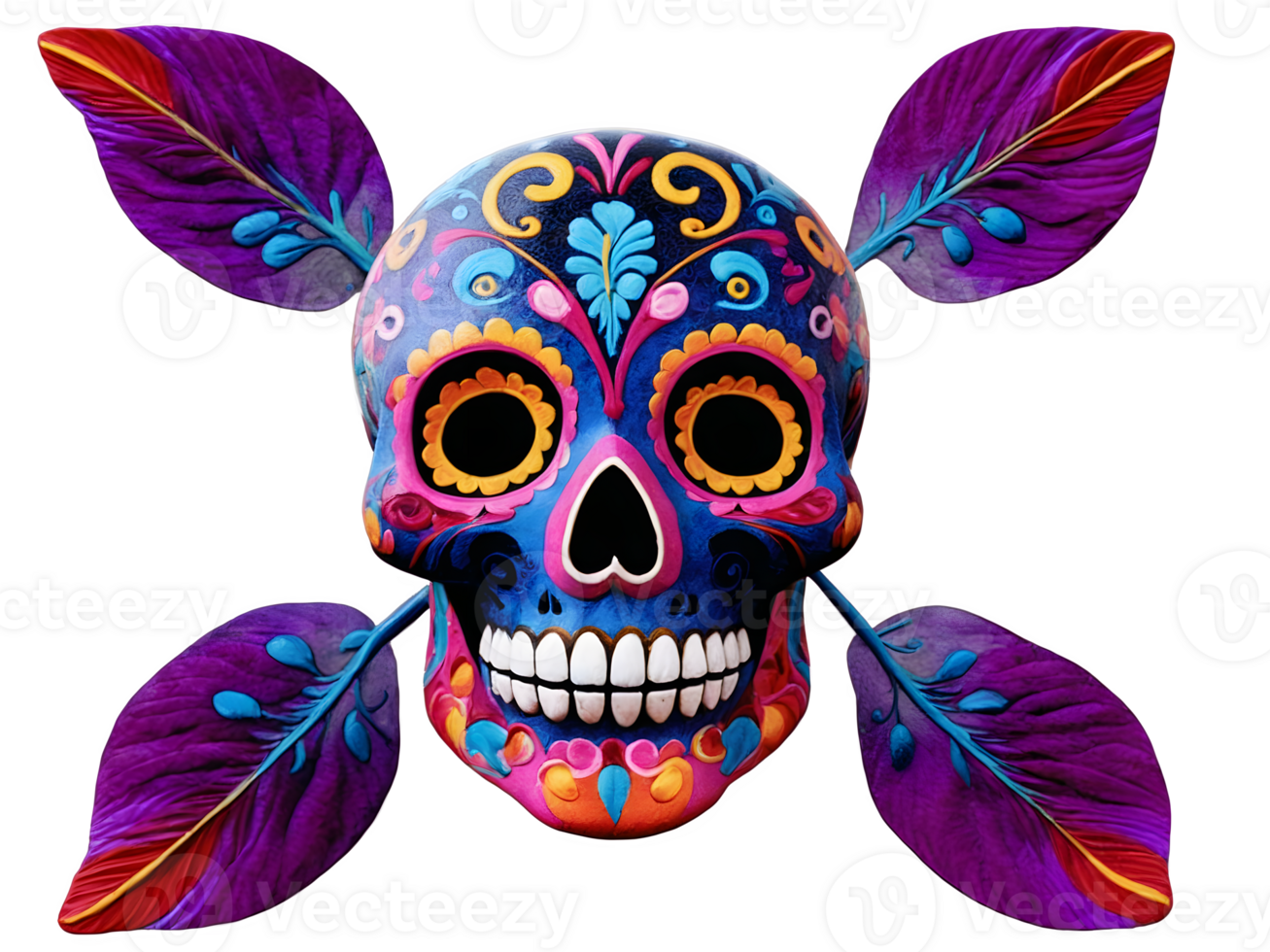 AI generated Mexican sugar skull, cinco de mayo, dia de los muertos, day of the dead, isolated on transparent background png