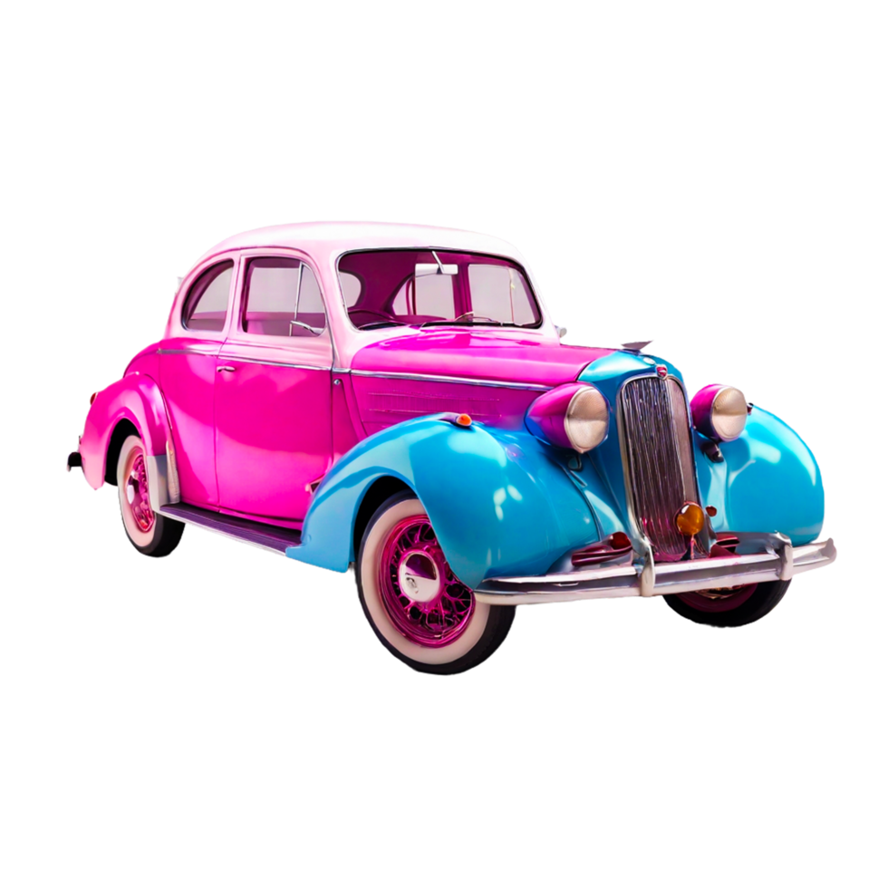 AI generated Pink And Blue Old Car png