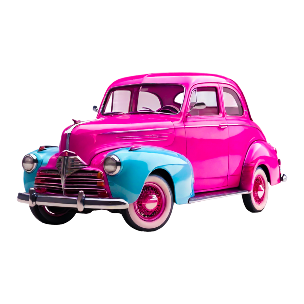 AI generated Retro car toy with pink roses flowers with transparent background png