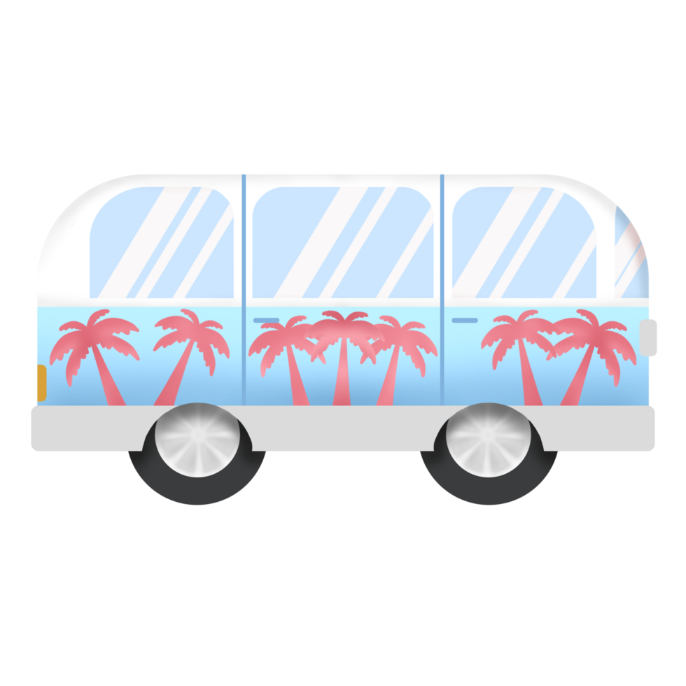 a cartoon summer car van with palm trees on it png