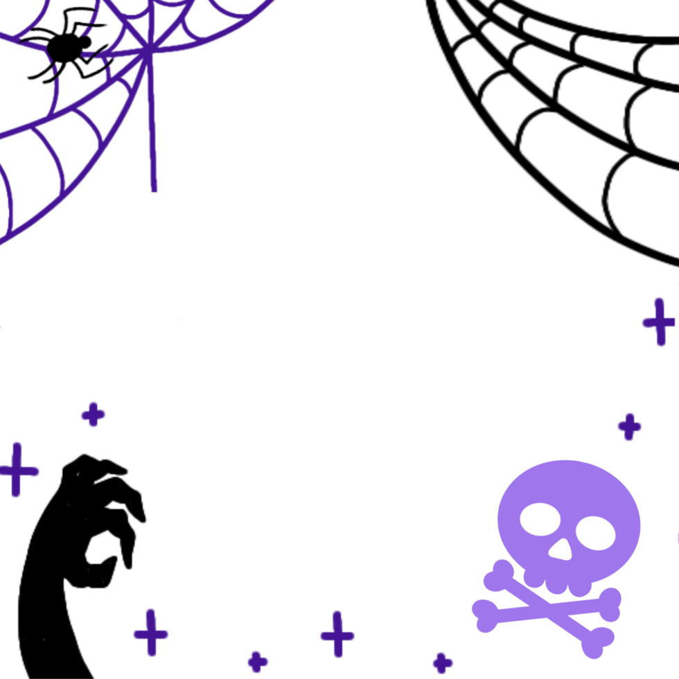 halloween frame with spider web, skull and bones png