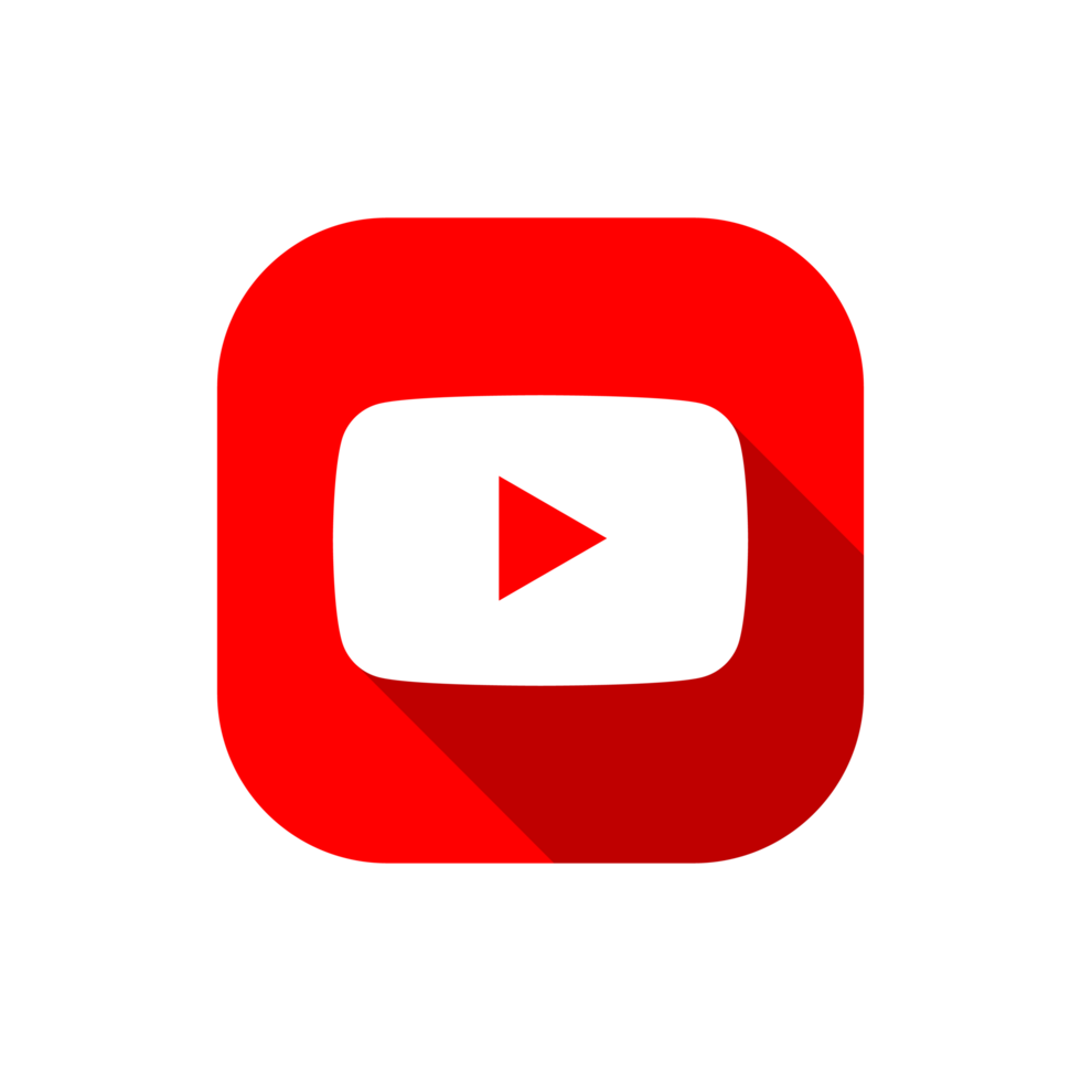 Rounded Square Red And White Youtube Logo With Thick White Border And Long Shadow On A Transparent Background png