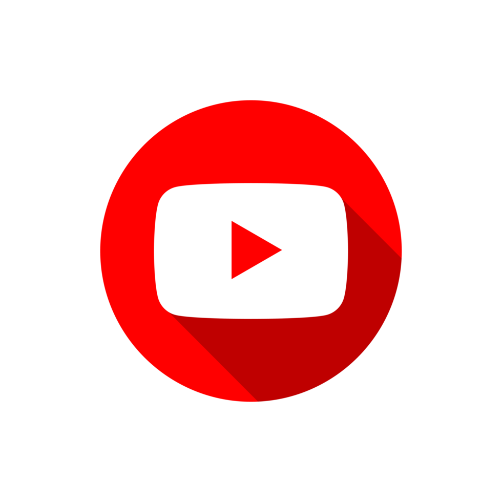 Round Red Youtube Logo With White Thick Border And Long Shadow png