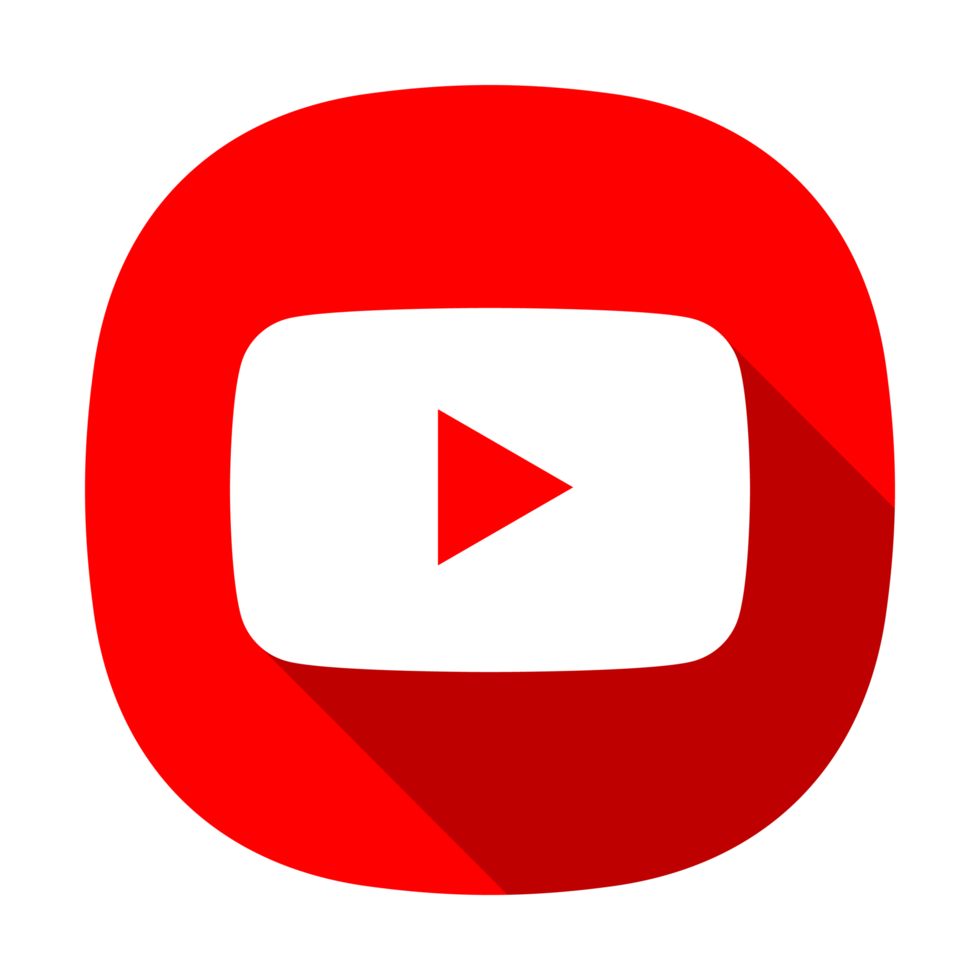 Red And White Youtube Logo App Style Button With Long Shadow Transparent Background, Png
