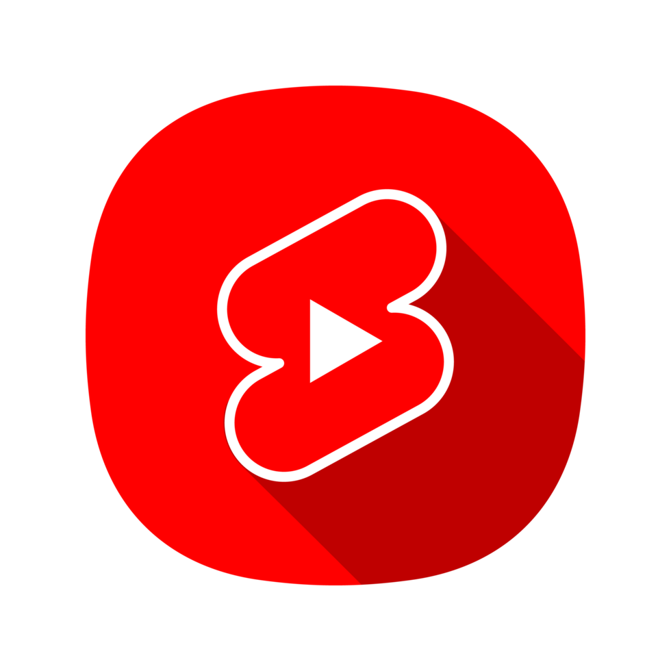 Youtube Shorts Logo, Red And White Outline With Long Shadow On A Transparent Background, Png Icon