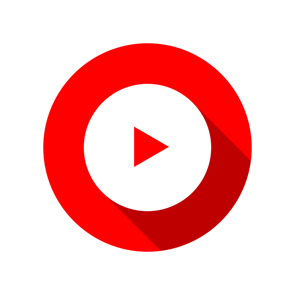 Circle Red And White Play Button With Long Shadow On Transparent Background png