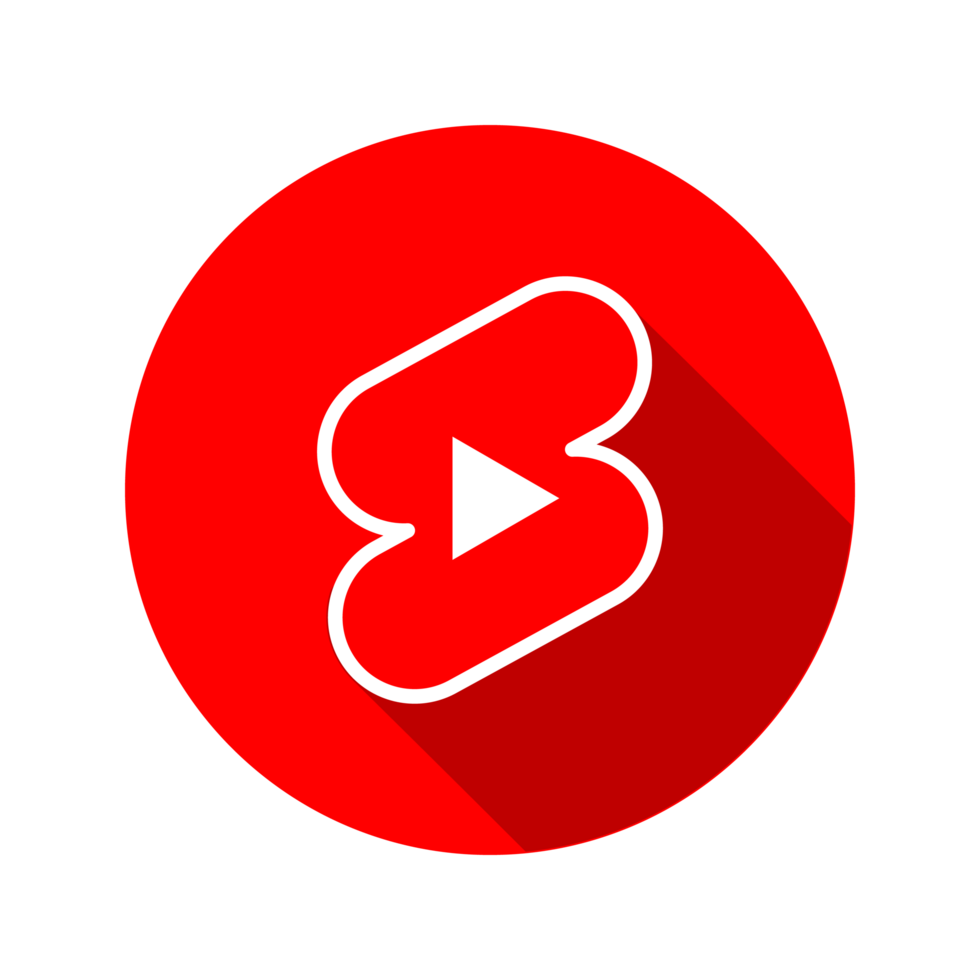 App Style Red And White Youtube Shorts Outline Logo With Long Shadow On Transparent Background, Png Icons