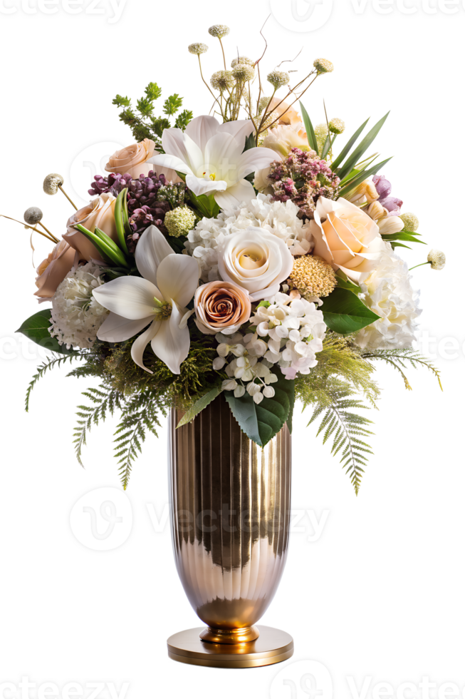 AI generated Elegantly decorated flowers arranged in minimalist vase, isolated on transparent background png