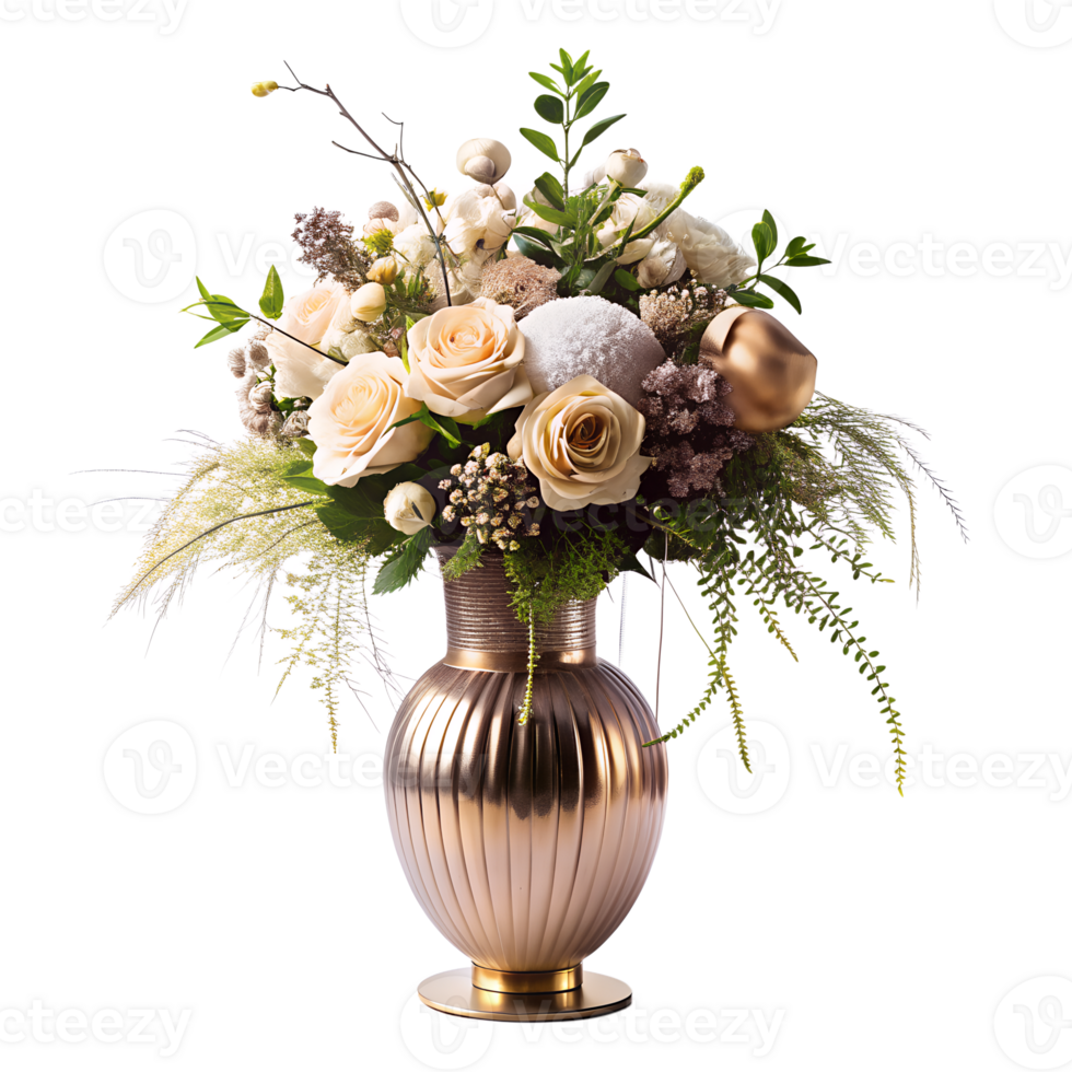 AI generated Elegantly decorated flowers arranged in modern luxury vase, isolated on transparent background png