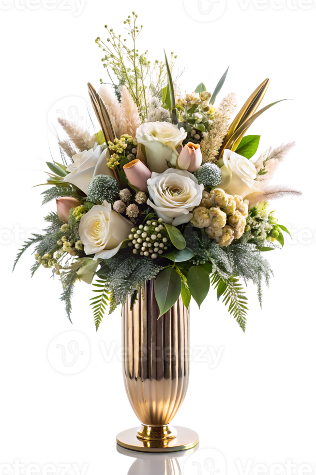AI generated Elegantly decorated flowers arranged in minimalist vase, isolated on transparent background png