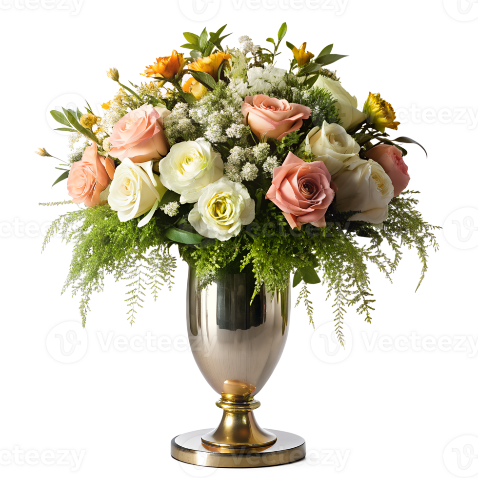 AI generated Elegantly decorated flowers arranged in modern luxury vase, isolated on transparent background png