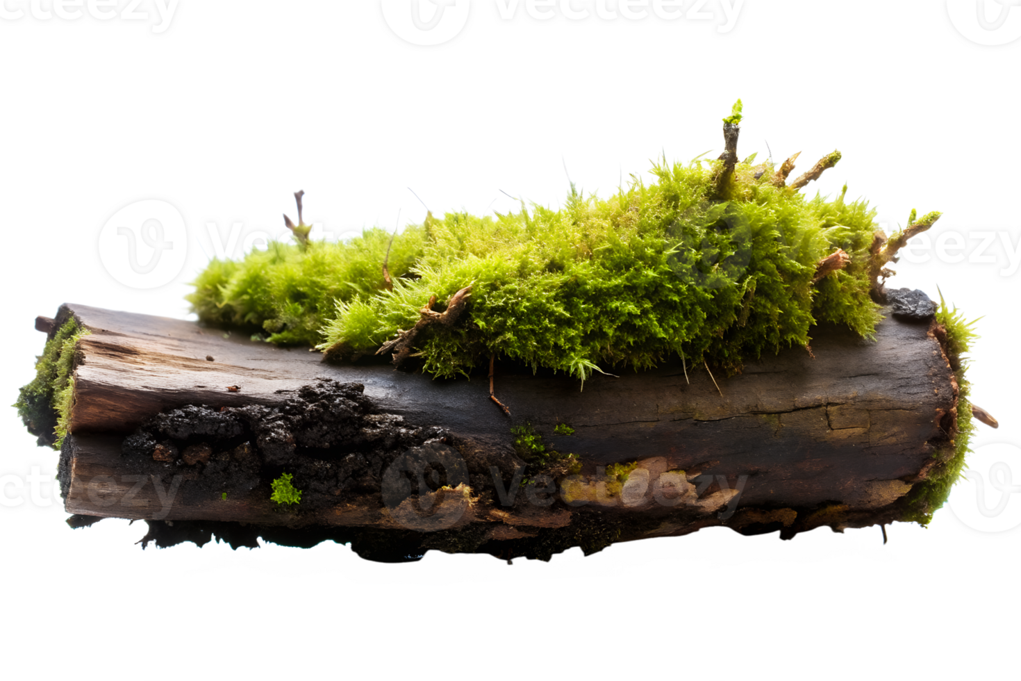 AI generated moss on the log isolated on transparent background png