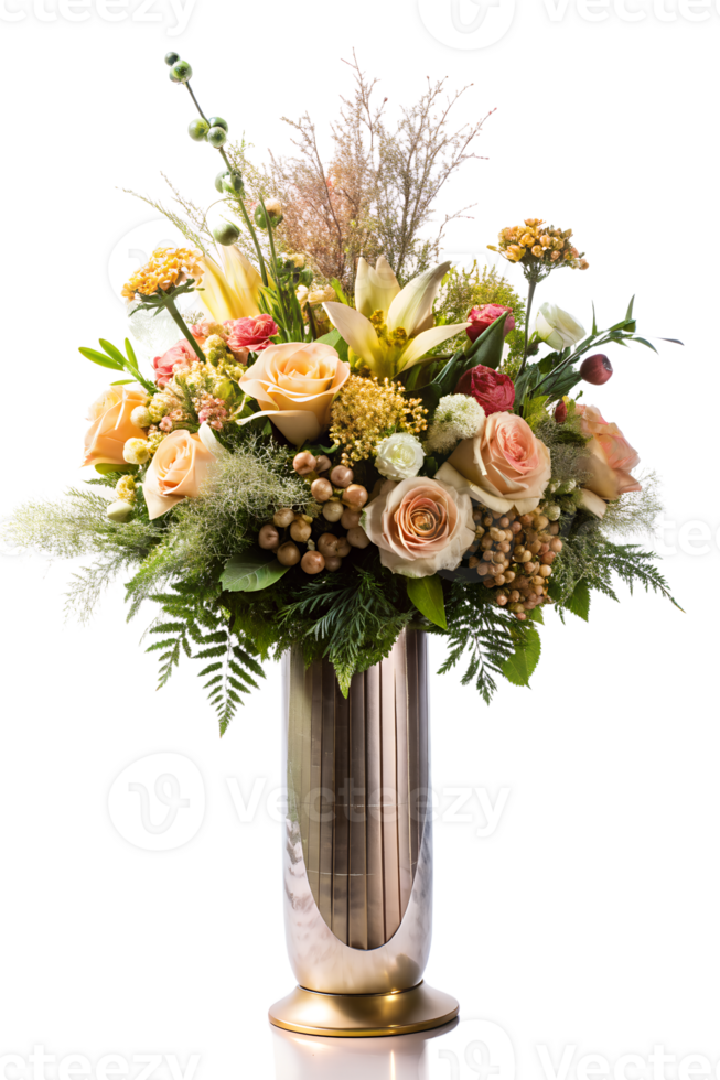 AI generated Elegantly decorated flowers arranged in minimalist vase, isolated on transparent background png