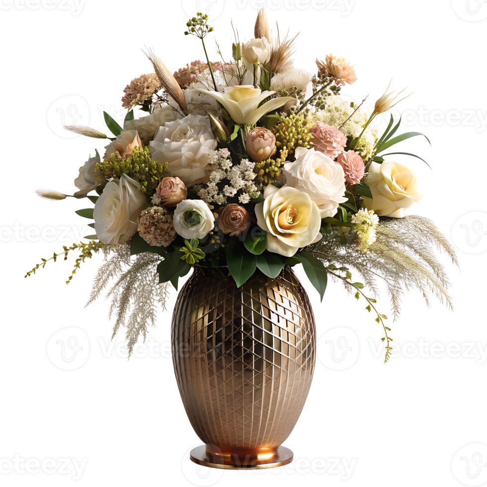 AI generated Elegantly decorated flowers arranged in modern luxury vase, isolated on transparent background png