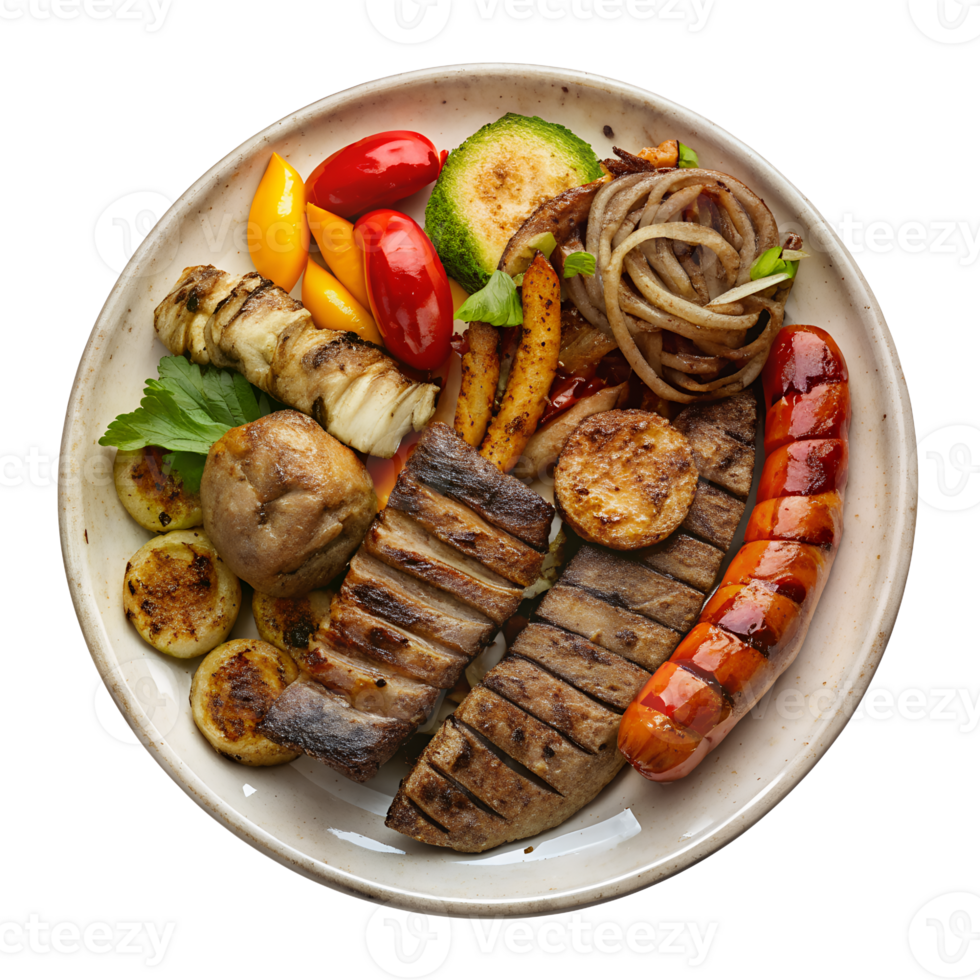 AI generated Mixed grill on plate isolated on transparent background png