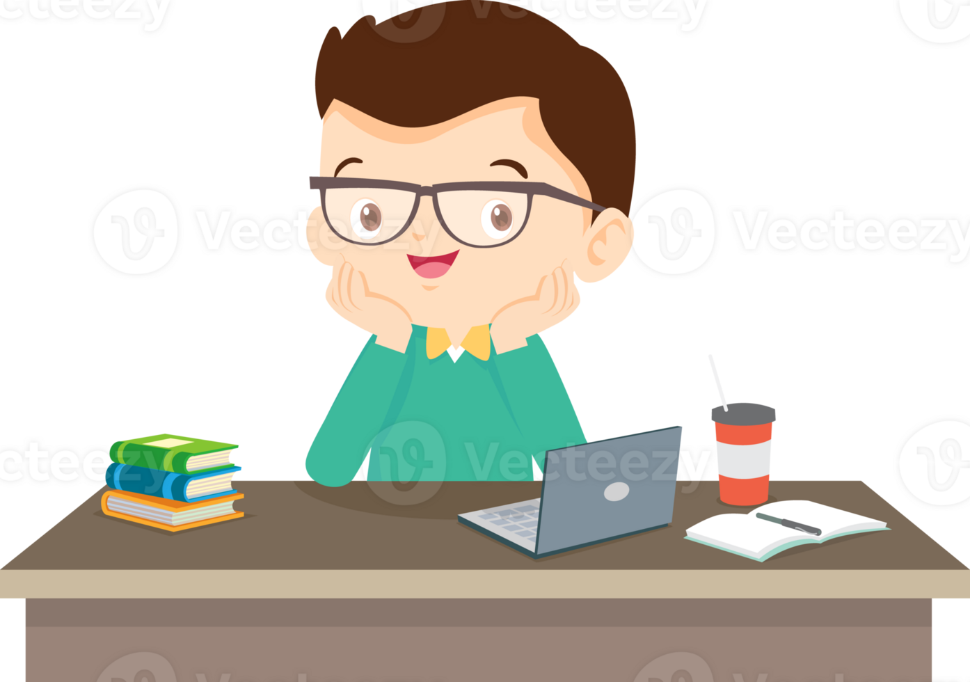 children thinking sitting and rest her chin in hands png