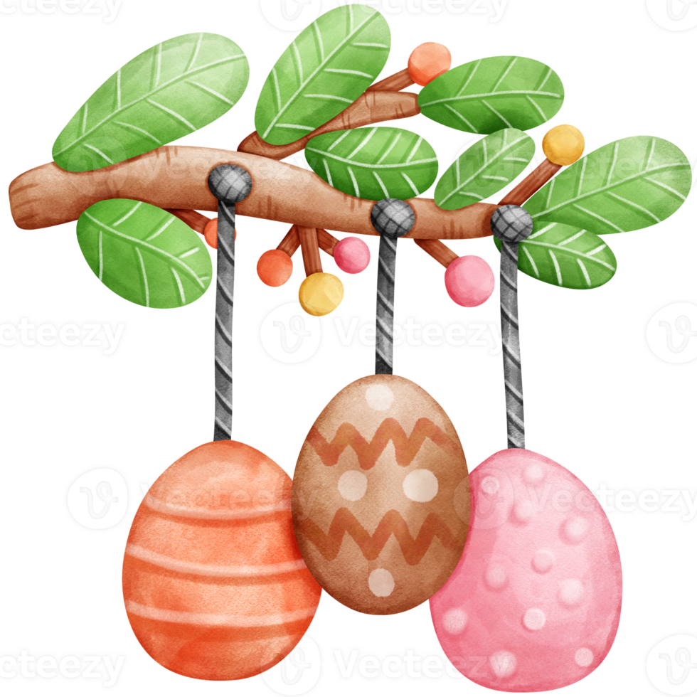 Tree with colorful egg Watercolor clips art png