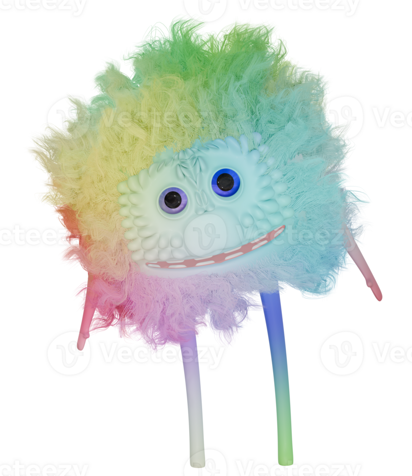 3D monster fluffy colorful blue pink png