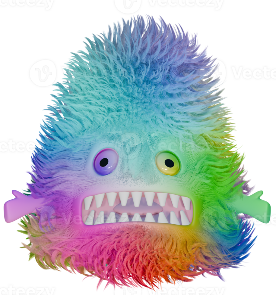 3D monster fluffy colorful blue pink png