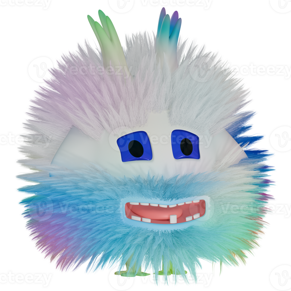 3D monster fluffy colorful white blue png