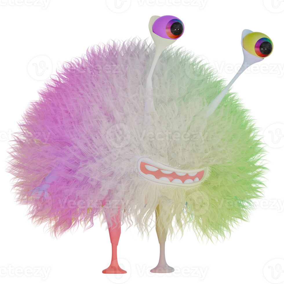 3D monster fluffy colorful green pink png